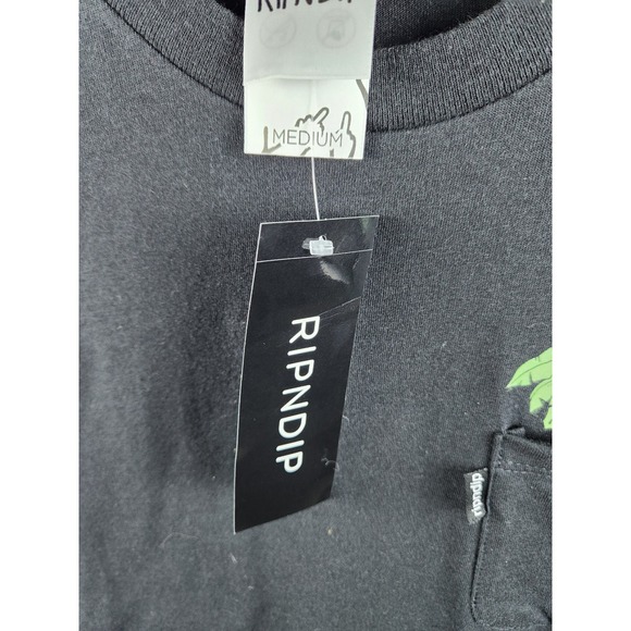 RIPNDIP Black Pocket T Shirt Cat Palm Tree Graphic Tee Medium - Picture 8 of 12